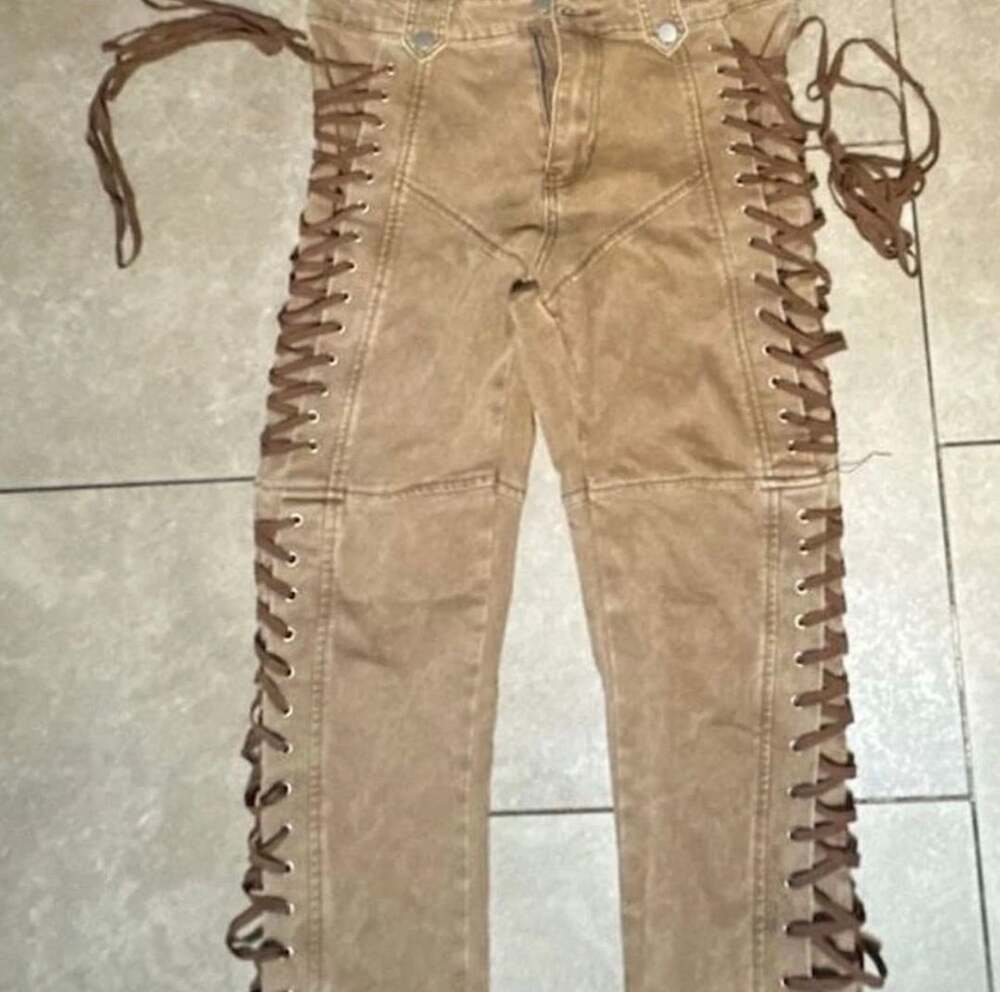 Fashion Nova After Hours Lace Up Flare Pants Khaki